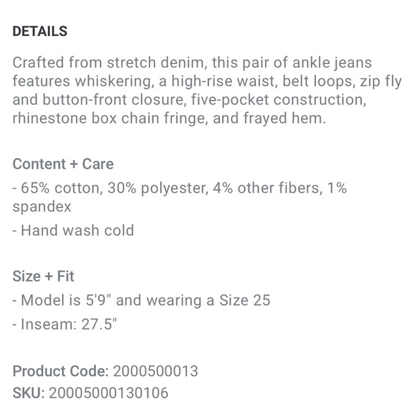 Rhinestone Fringe Ankle Jeans NWT - Picture 5 of 5